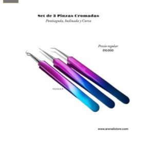 Set de 3 Pinzas Cromadas, Puntiaguda, Inclinada, Curva